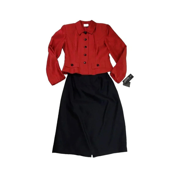 Kasper ASL Skirt Suit Sz 6 Red Blazer Black Knee Length Career Church Boss Lady - Picture 2 of 16